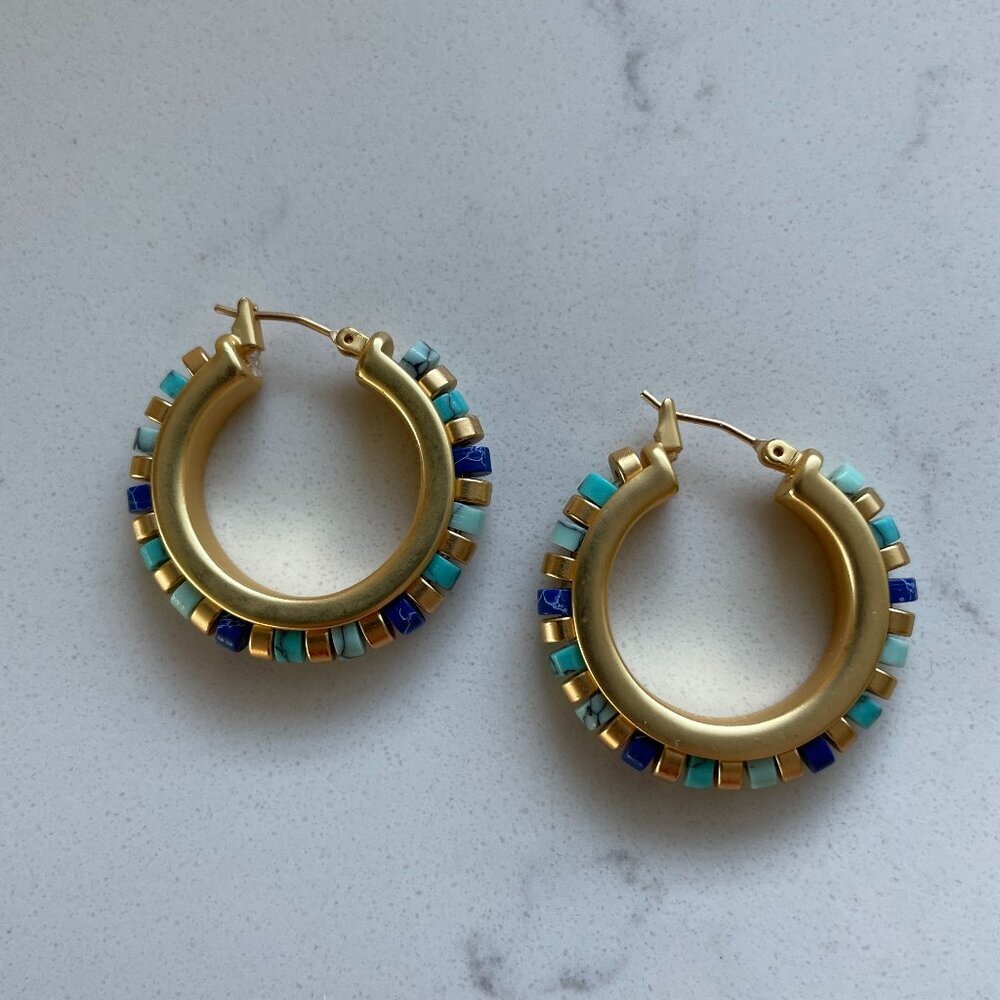 Metropolitan Museum of Art MMA Authentic Gold Plated Lapis Lazuli Hoop Earrings